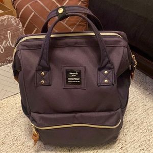 Himawari Travel backpack Navy Blue nylon water resistant with leather trim